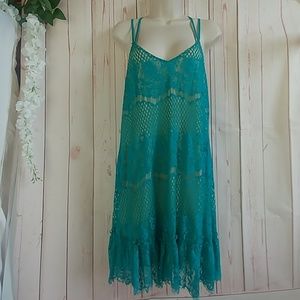 Trixxi Aqua Strappy Midi Lace Dress